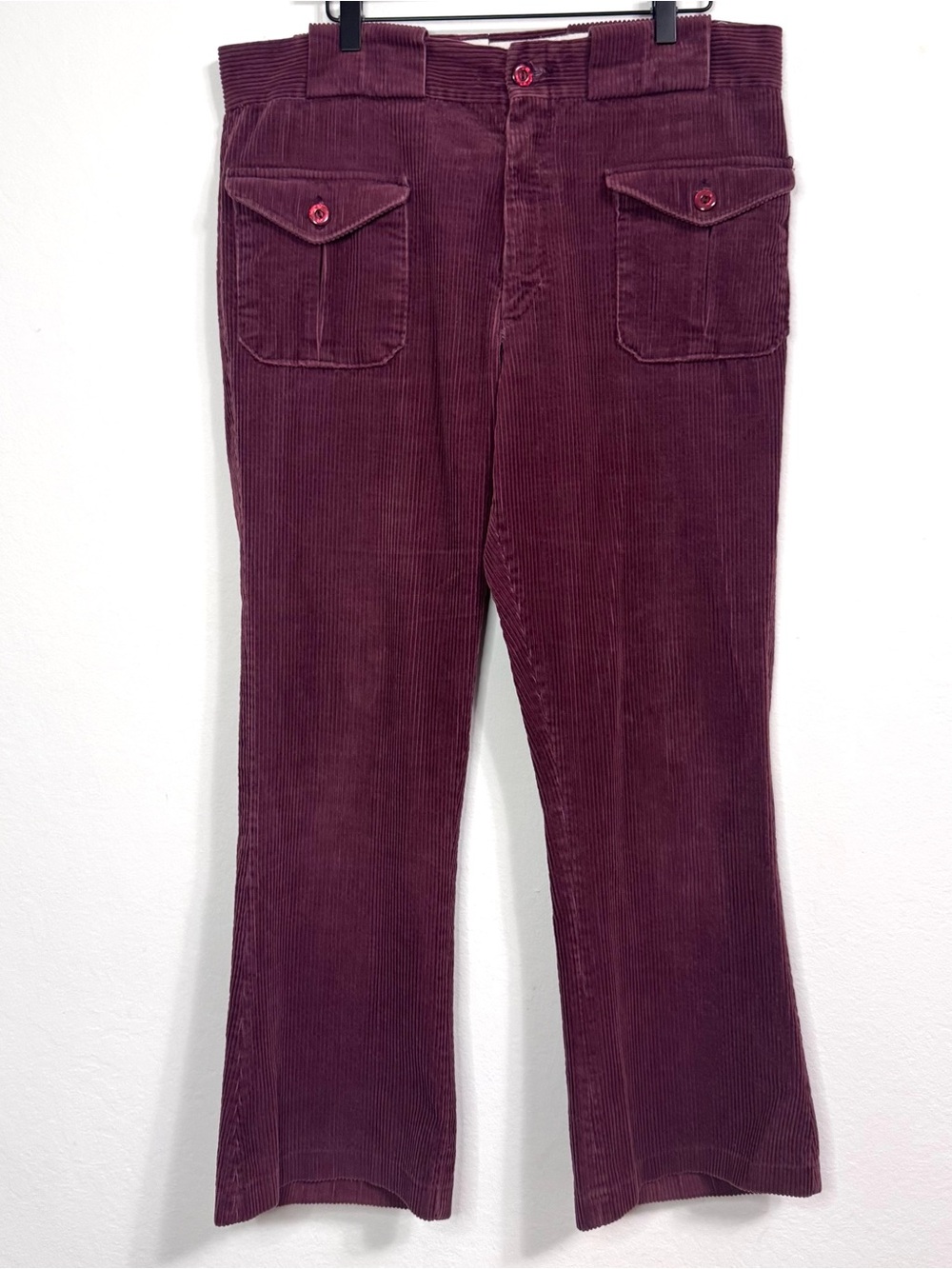 Vintage 70s Burgundy Corduroy Flare Pants Bell Bottom Disco Hippie 36x28.5 Lee